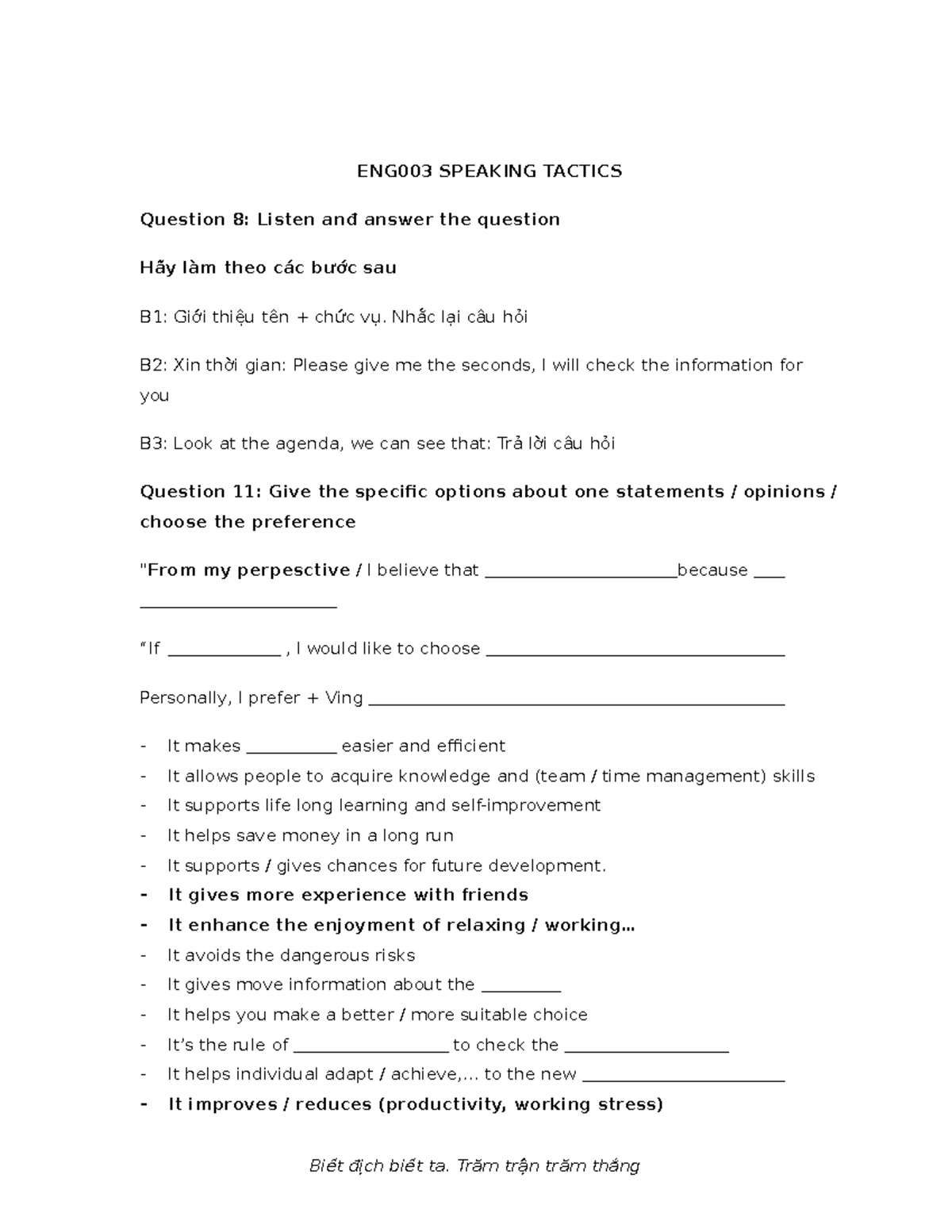 ENG003 Speaking Tactics: Key Strategies for Effective Communication ...