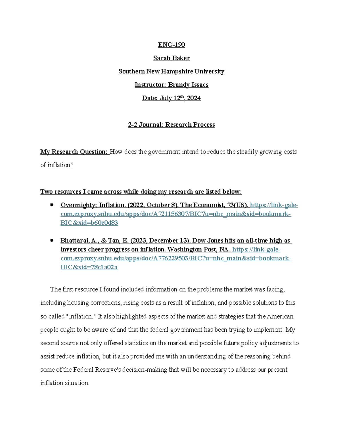 2-2 Journal: Research Process on Inflation - ENG-190 by Sarah Baker ...
