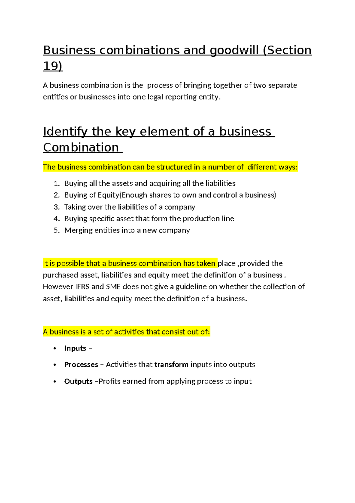 Business Combinations & Goodwill: Key Concepts (Section 19) - Studocu
