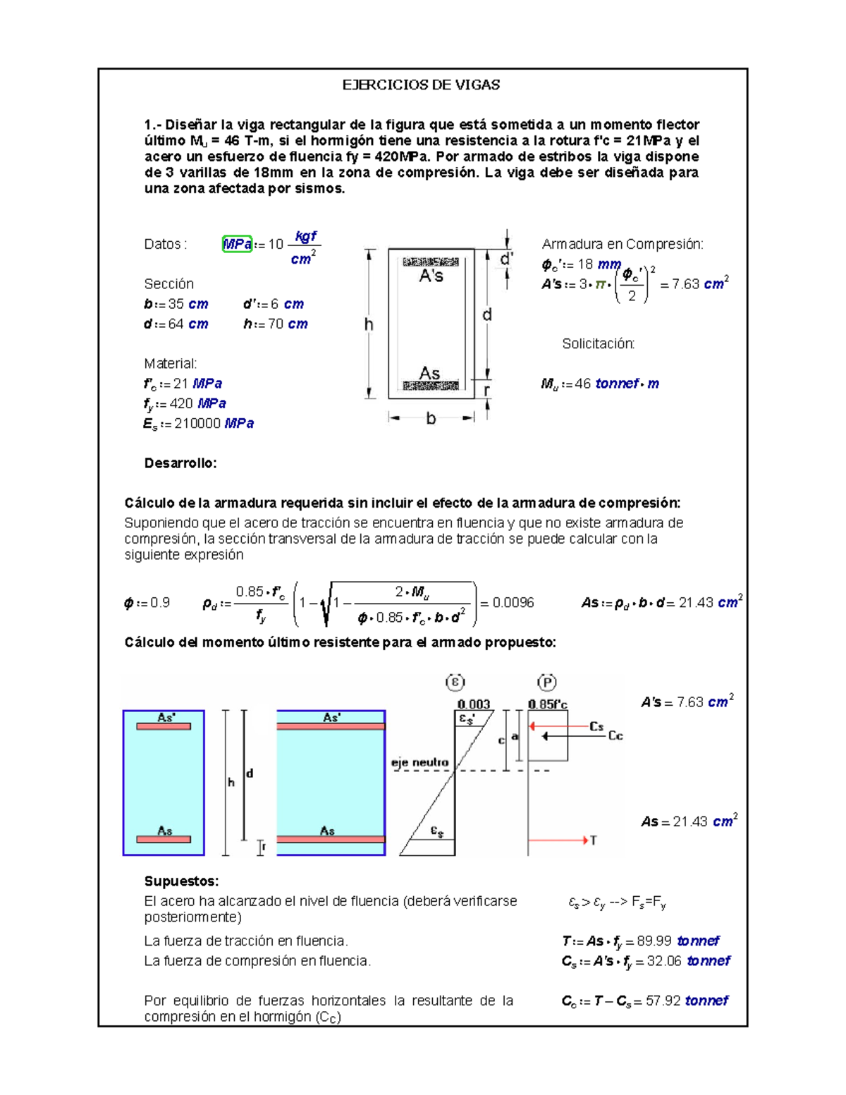 EJERCICIOS DE VIGAS: Diseño de Viga Rectangular para Sismos - Studocu