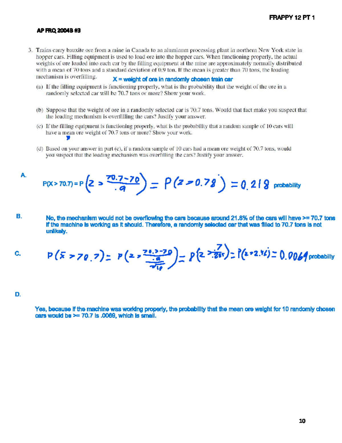 AP Statistics FRQ Review: FRAPPY 12 (2004B) - Analysis of Ore Weights ...