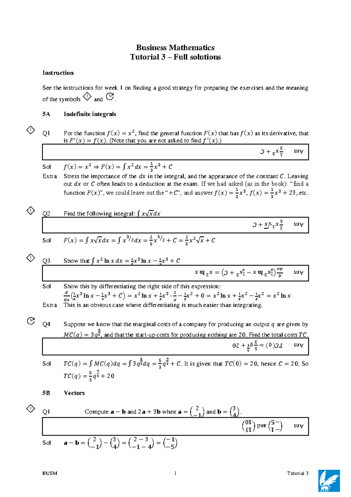 Business Math Tutorial 3 Full Solutions (Course Code: BM101) - Studeersnel