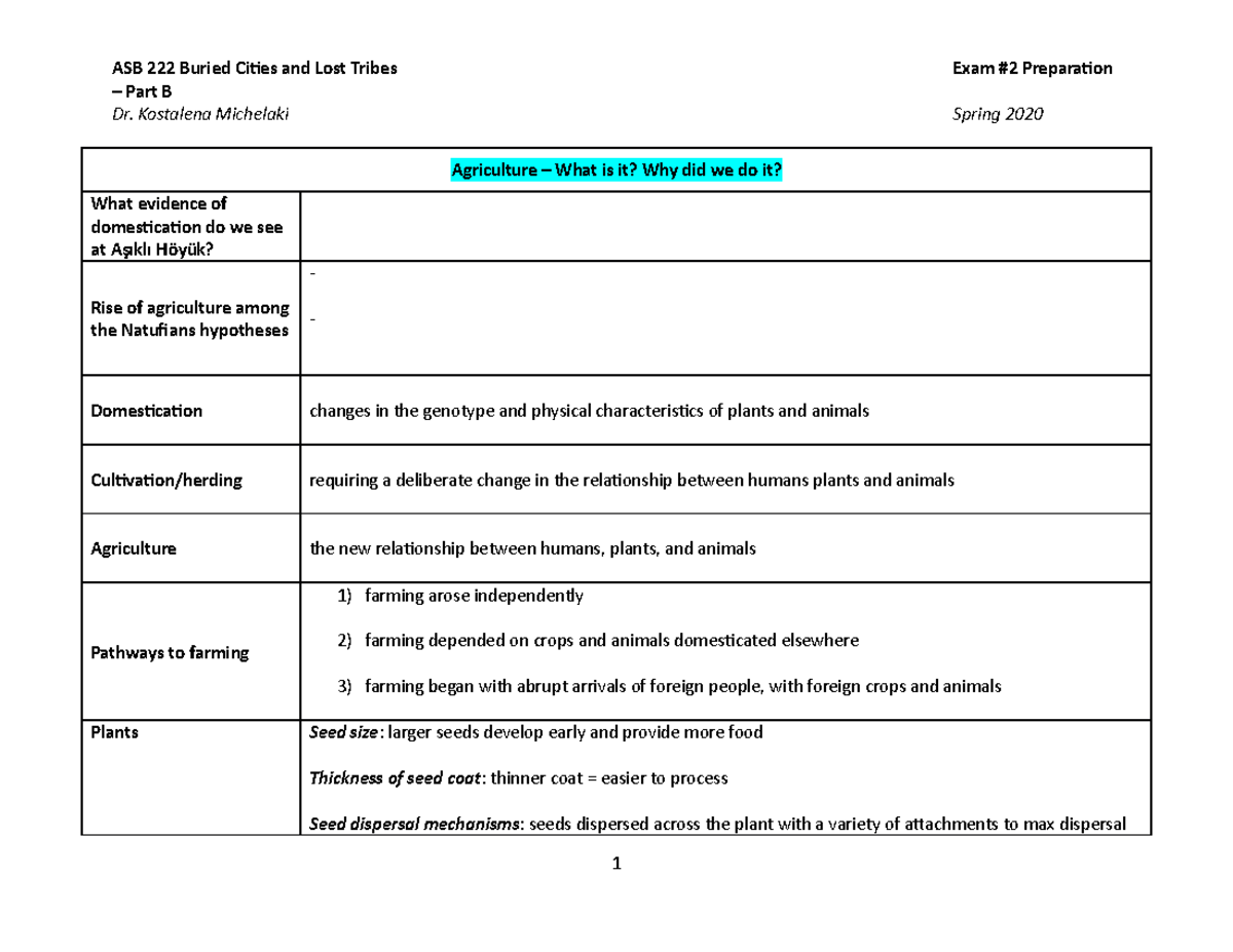 ASB 222 - Spring 2020 - Exam #2 Review Student version Part B - Part B ...