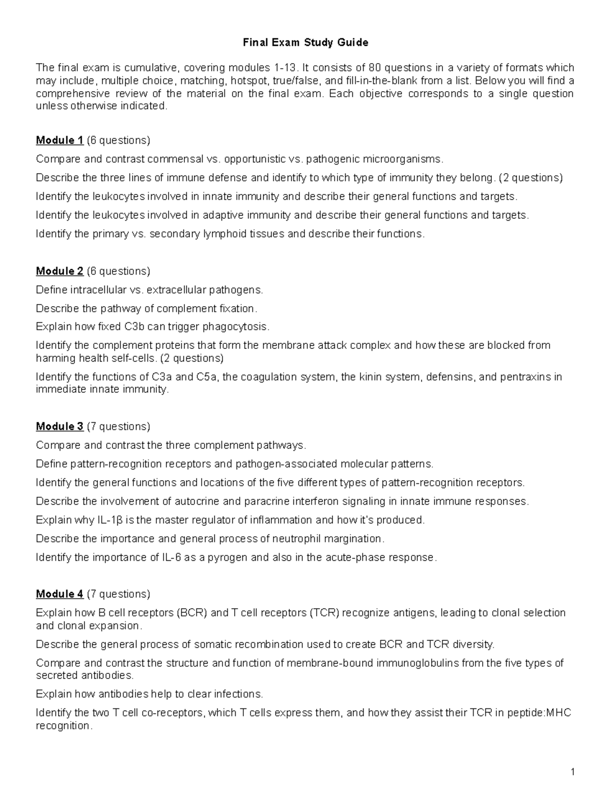 Final Exam Study Guide for Immunology (Course Code: IMU 101) - Studocu