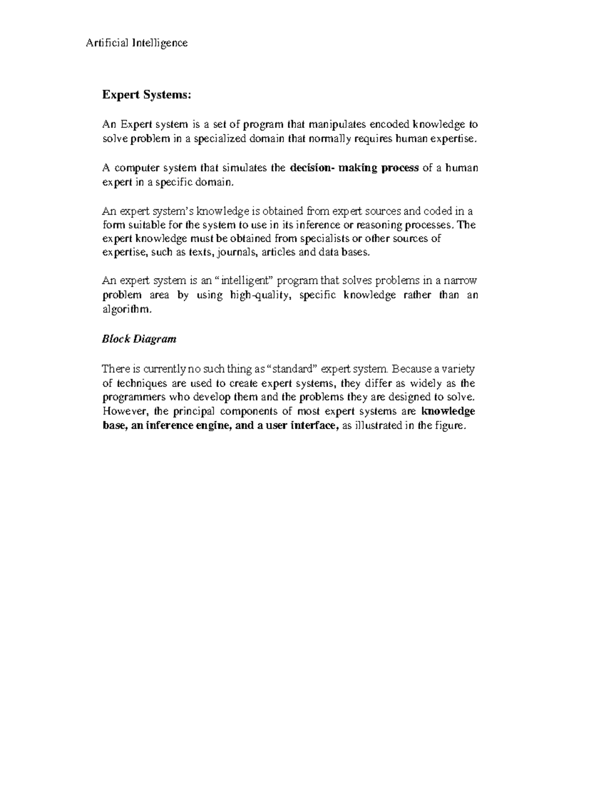 UNIT VI - AI Applications: Expert Systems, Neural Networks, NLP ...