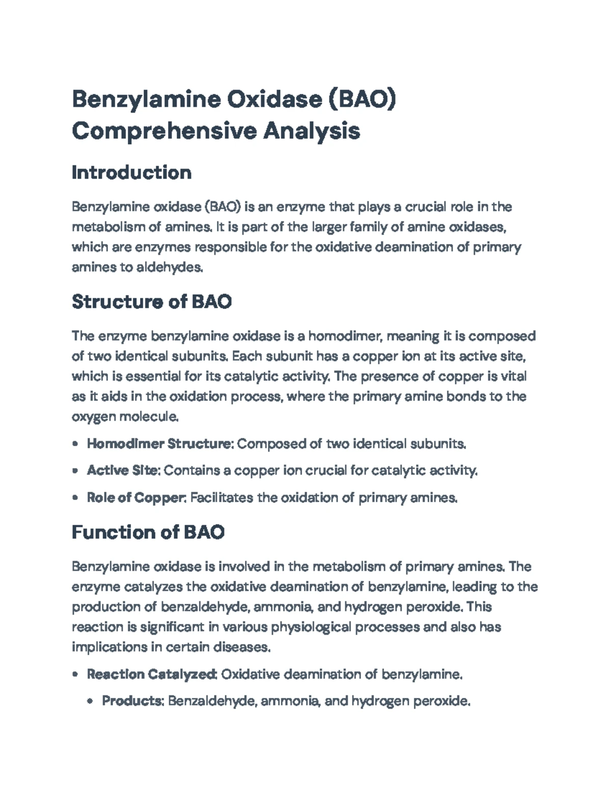 Benzylamine Oxidase (BAO): Function, Structure & Clinical Insights ...