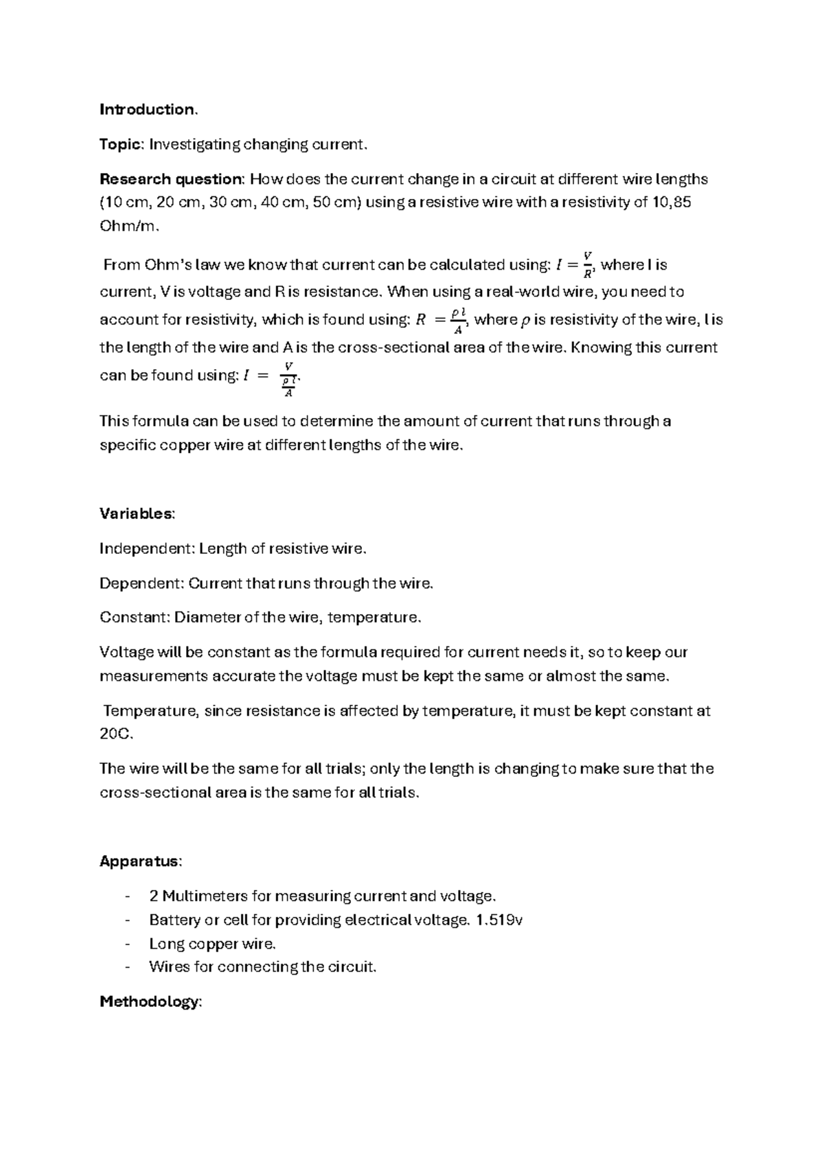 MOCK Physics IA: Investigating Current Changes with Wire Lengths - Studocu