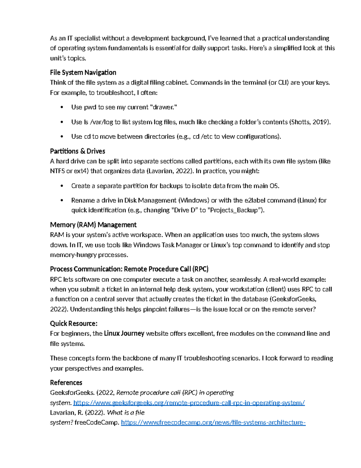CS 3307 Discussion: Essential OS Fundamentals for IT Support - Studocu