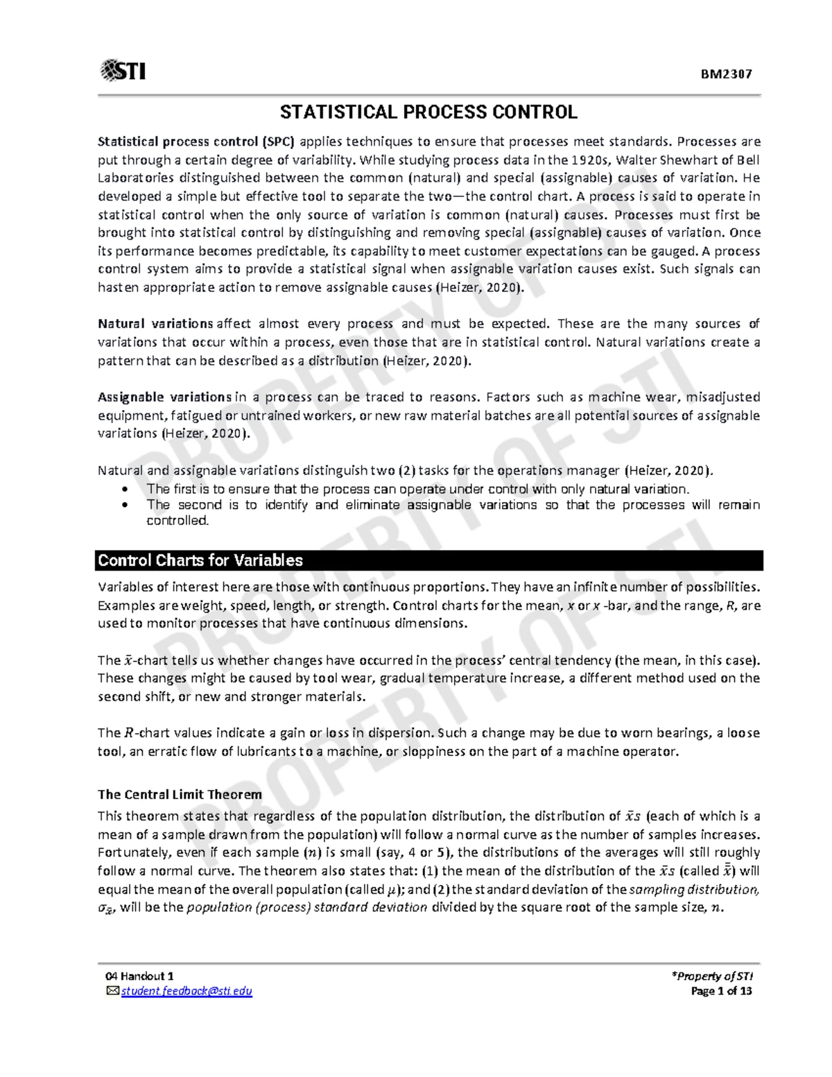 BSBA 1A ACTIVITY ON STATISTICAL PROCESS CONTROL - 2nd Sem - Studocu