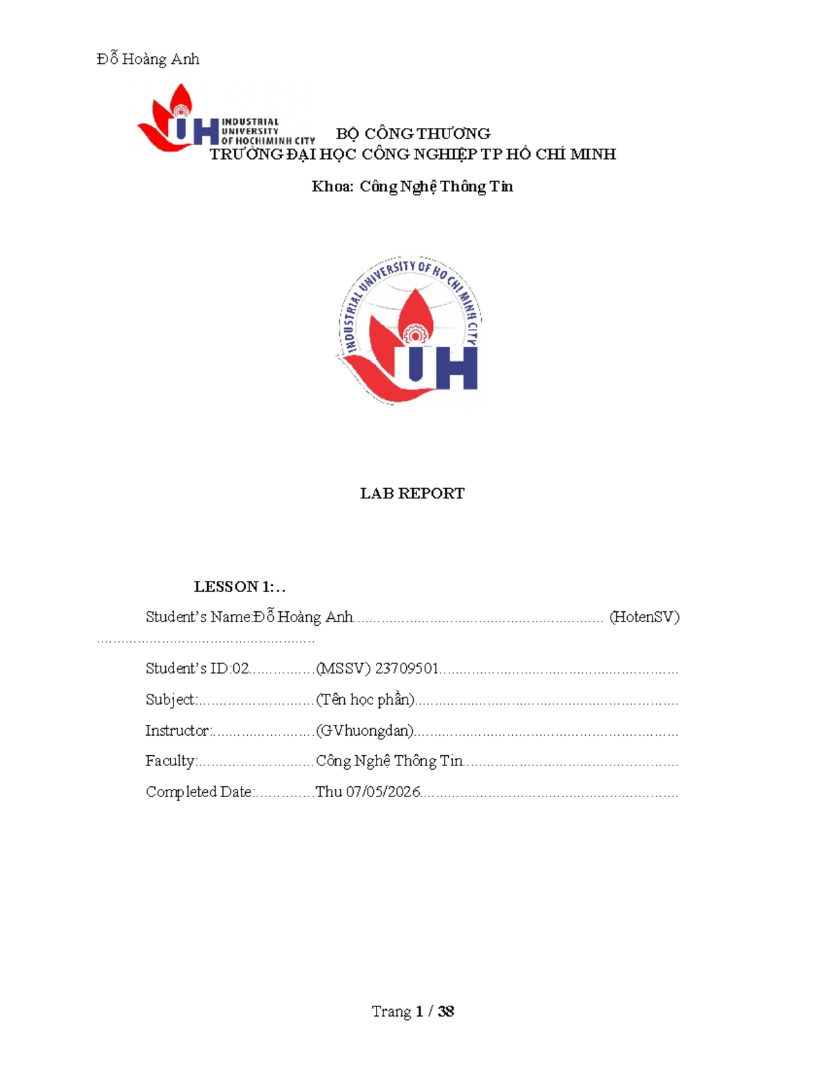 LAB REPORT LESSON 1: Thao Tác Với Shortcut và Lệnh CLI (MSSV: 23709501 ...
