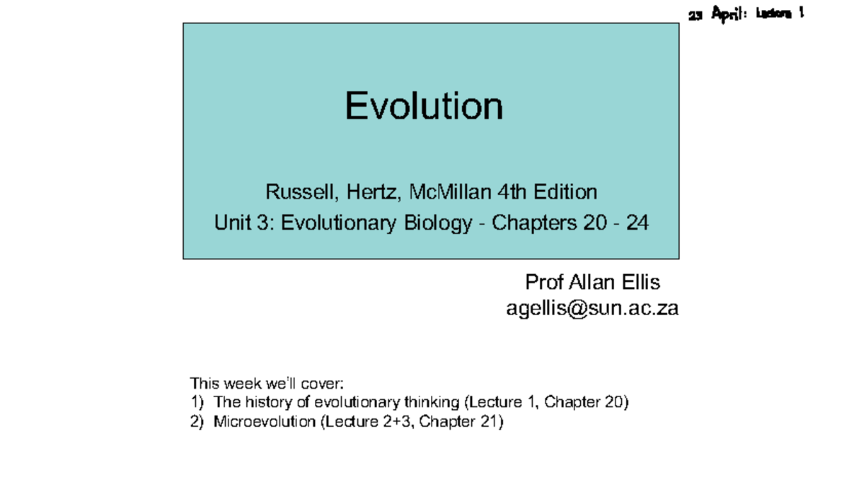 Unit 3: Evolutionary Biology - Chapters 20-24 Lecture Notes - Studocu