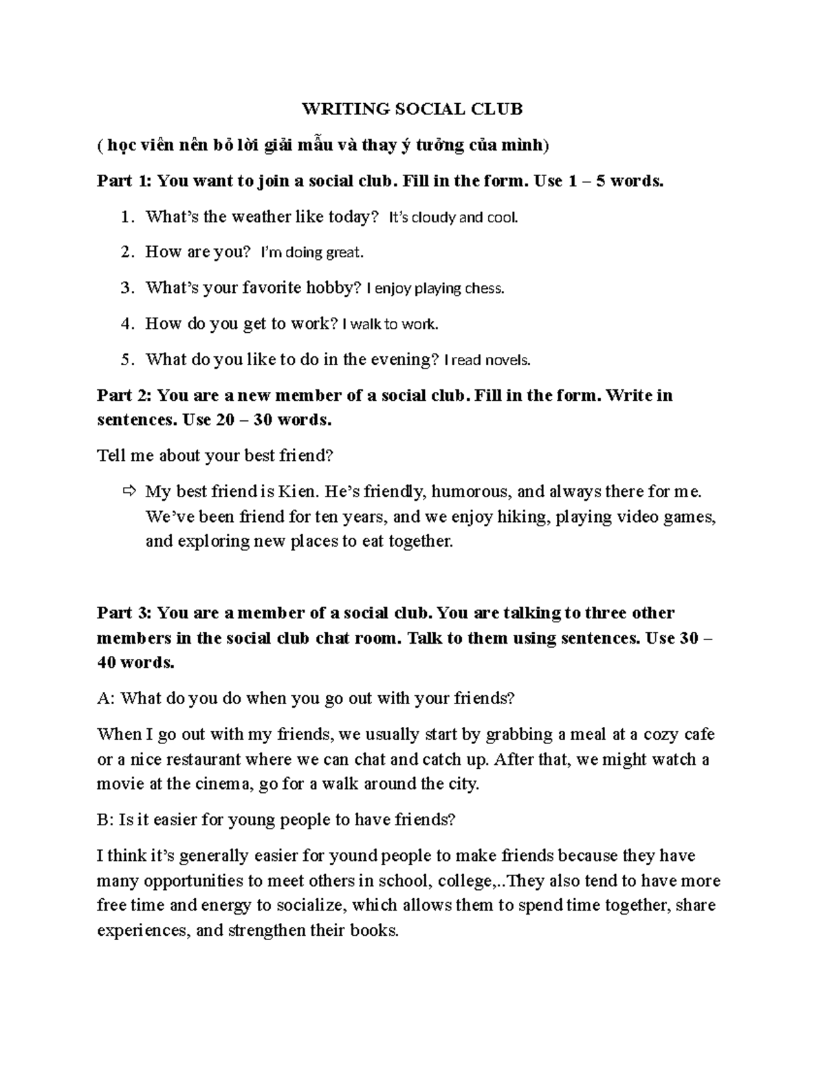 Social Club Writing Exercise: Join, Share, and Connect - Studocu