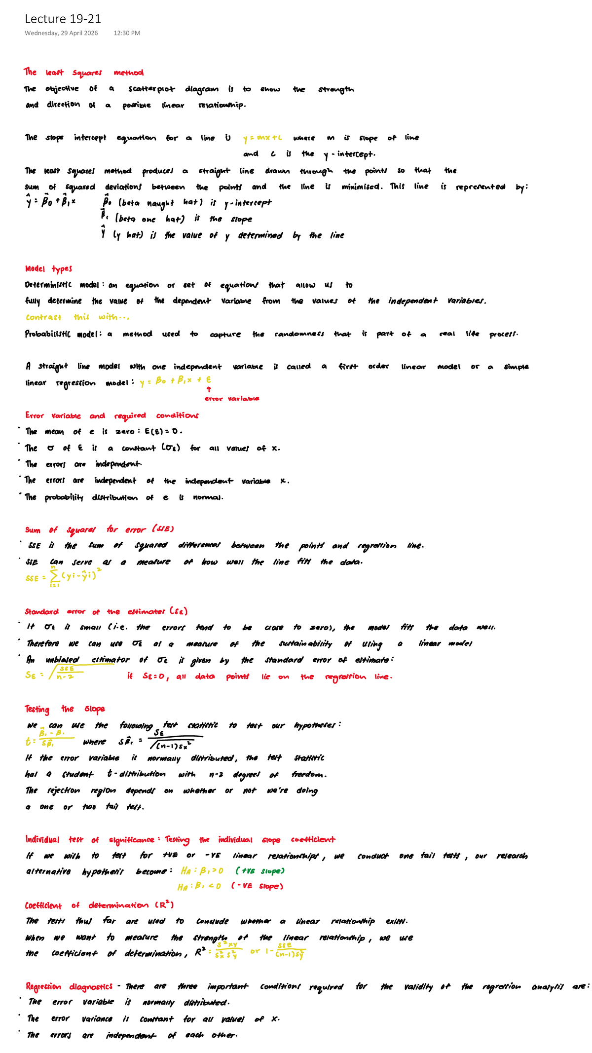 Lecture Notes on Scatterplot Diagrams and Regression Analysis (19-21 ...