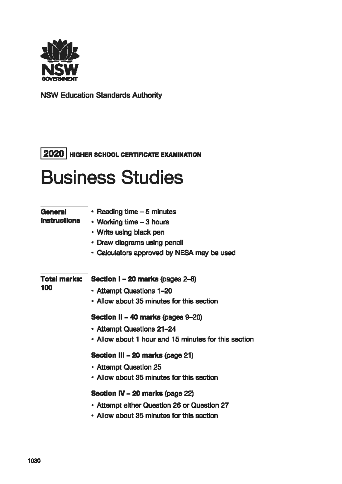 2020 HSC Business Studies Exam - NSW Education Standards Authority ...