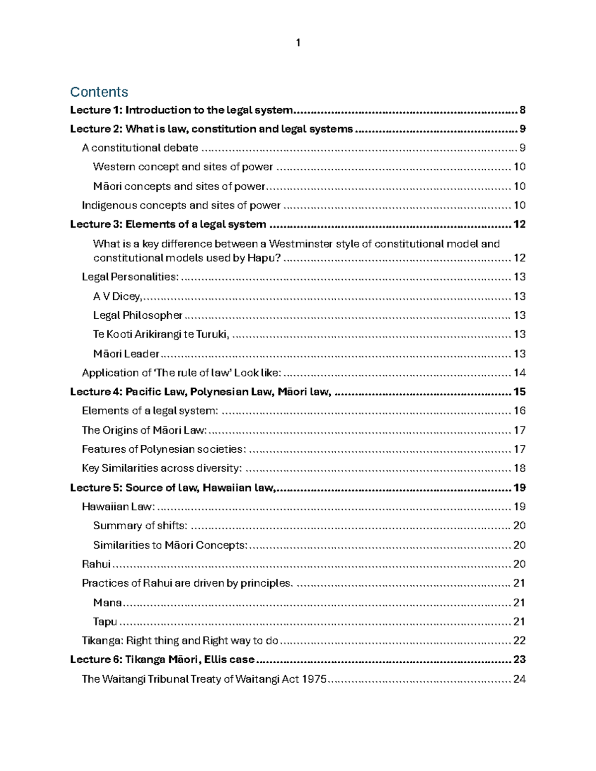 LAWS 121 Lecture Notes: Exploring New Zealand's Legal System and Māori ...