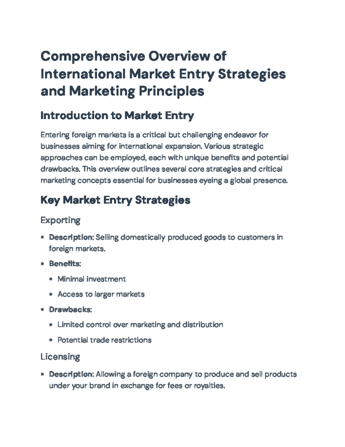 Comprehensive Overview of Market Entry Strategies & Principles ...