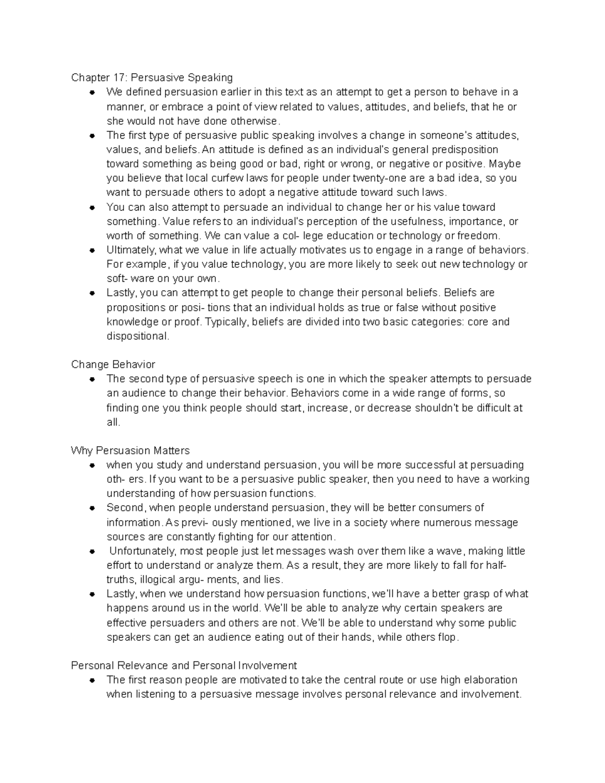 Chapter 17 - Persuasive Speaking: Understanding Influence and Change ...