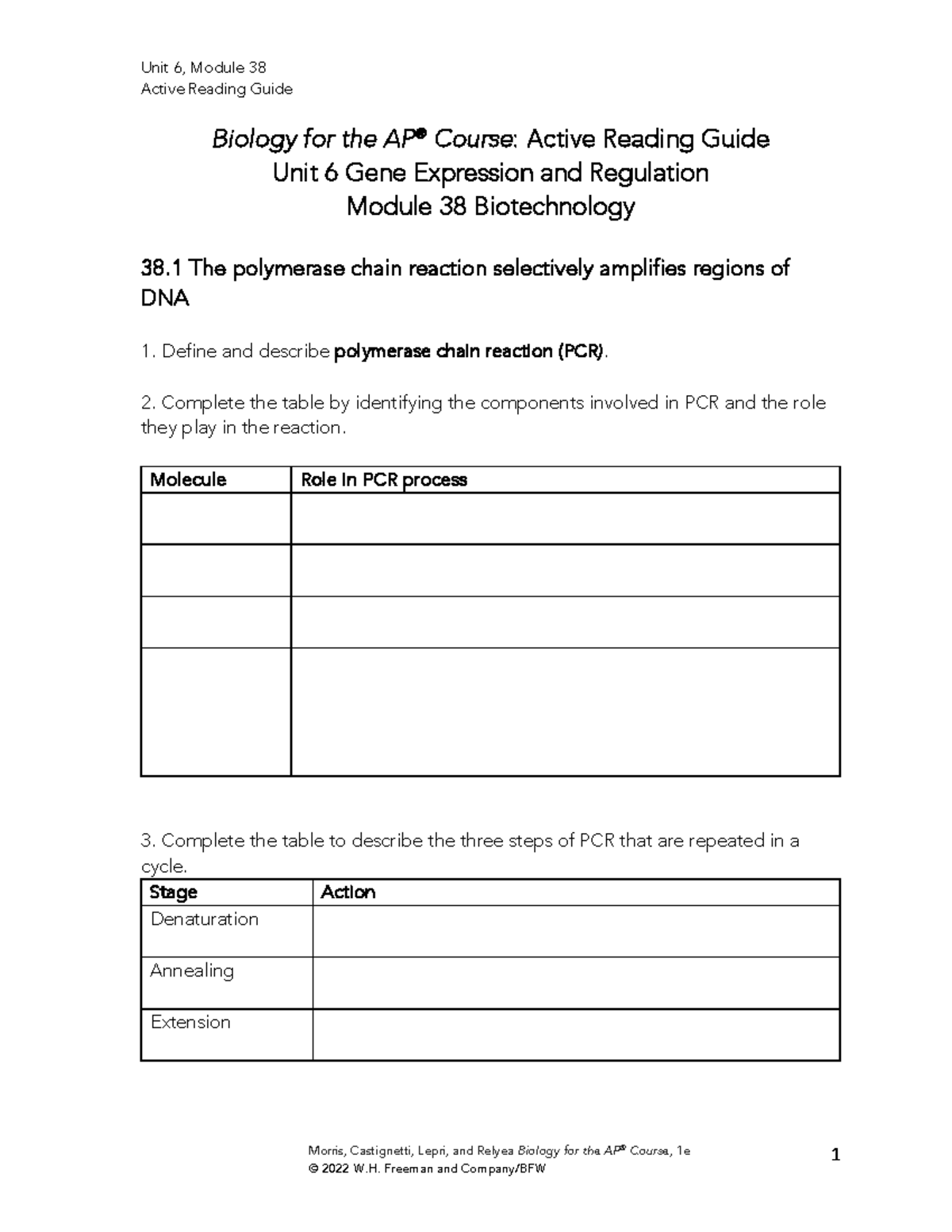 Unit 6, Module 38: Active Reading Guide on Gene Expression ...