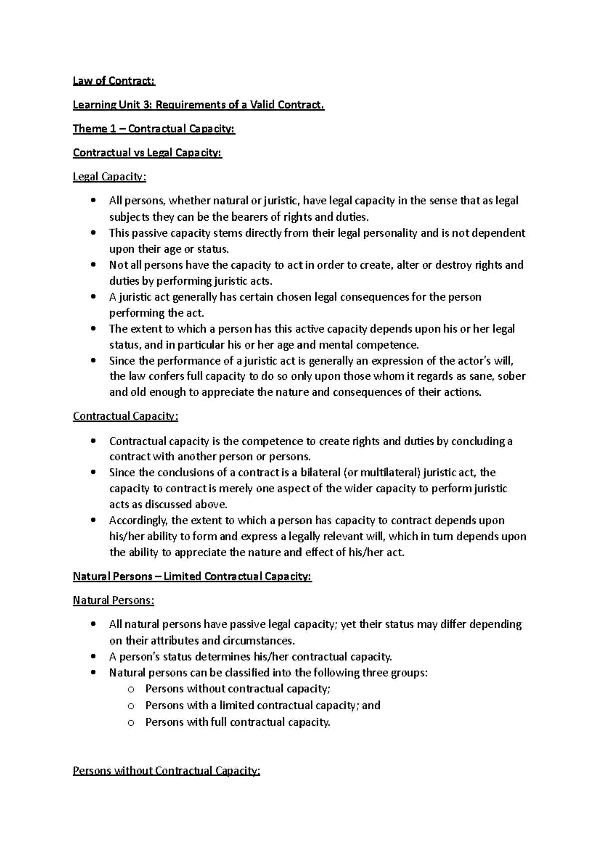 LACO - LU1 Theme 1 - Lecture Notes - LAW OF CONTRACT NOTES: Learning ...
