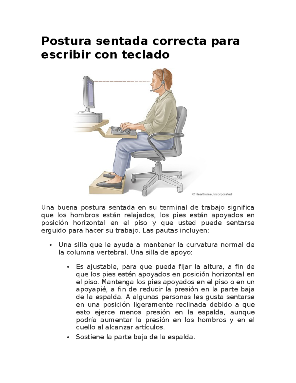 Postura sentada correcta para escribir con teclado - Postura sentada ...