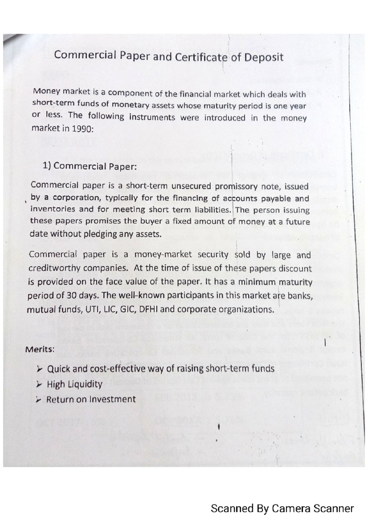 Money Market Instruments: CP and CDs Explained - Studocu