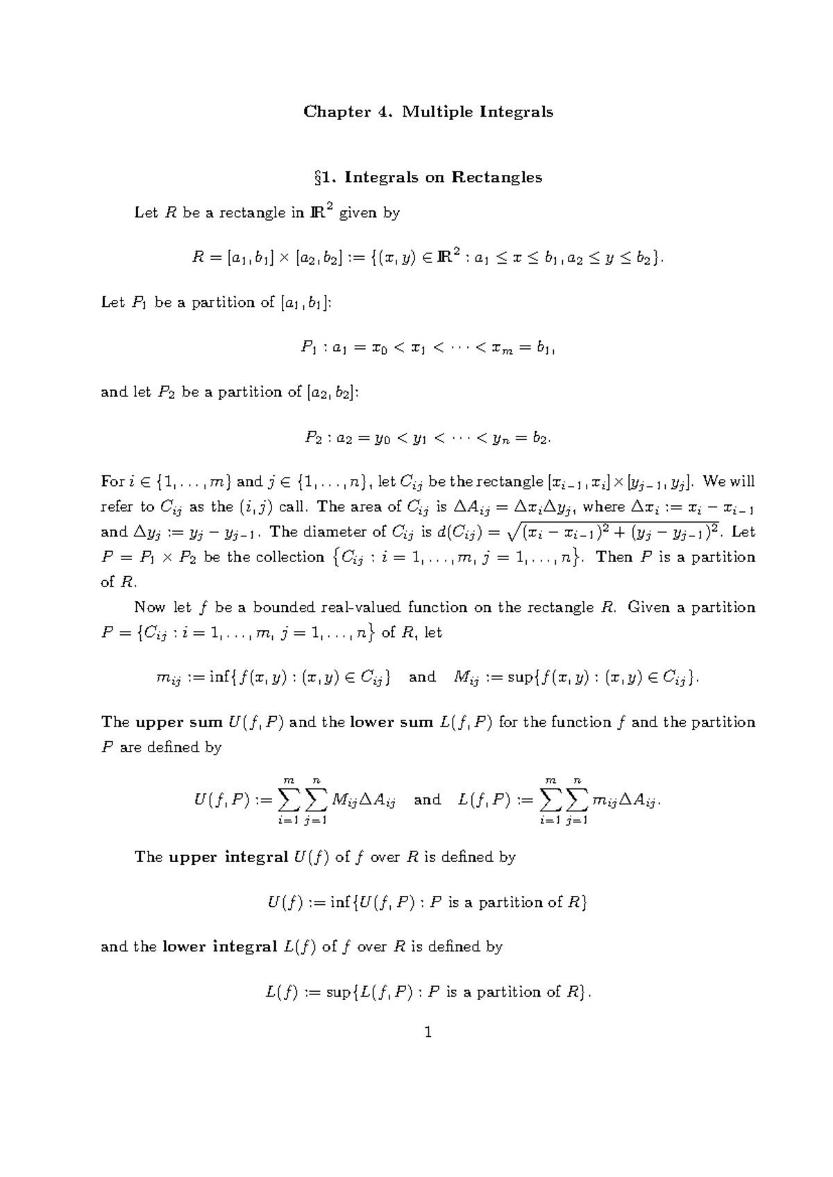 Chap4 - Lecture notes 4 - Chapter 4. Multiple Integrals §1. Integrals ...