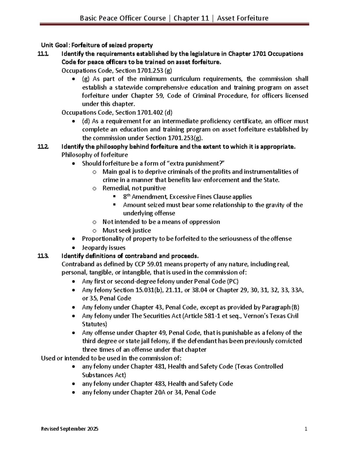 Basic Peace Officer Course: Chapter 11 - Asset Forfeiture - Studocu