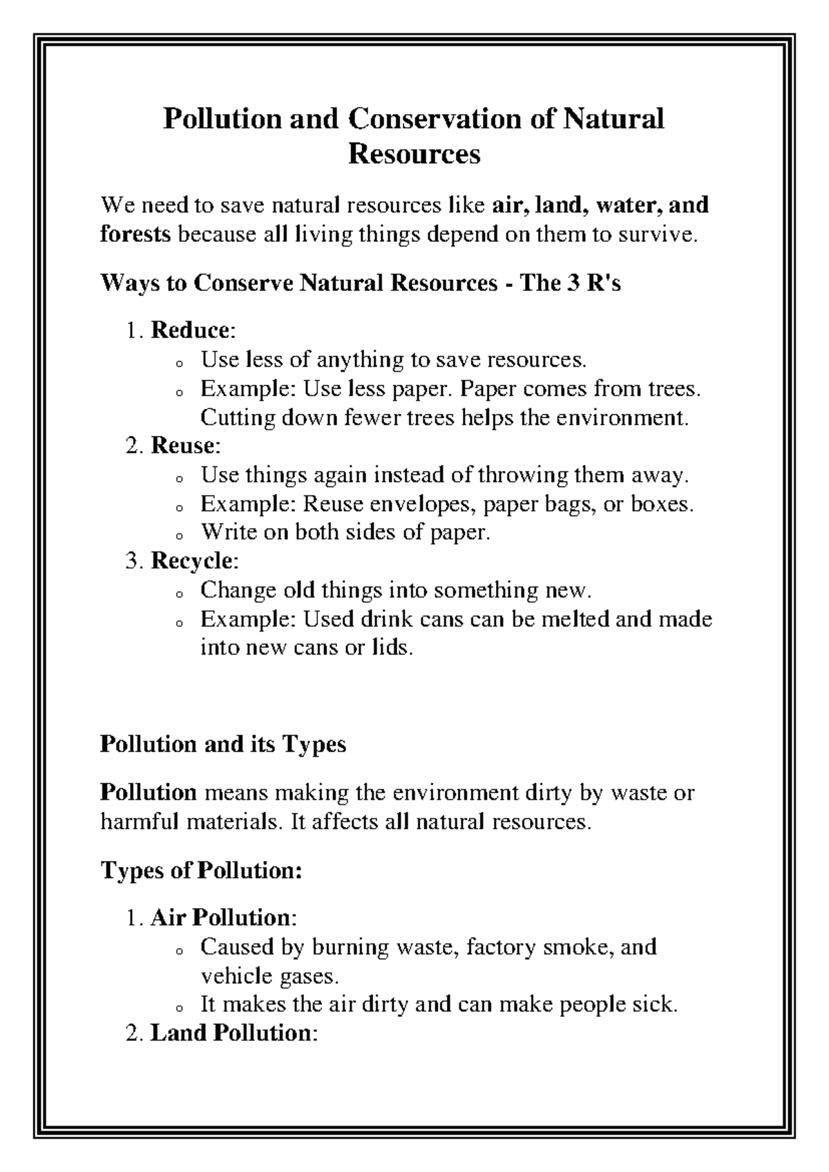 Pollution and Conservation of Natural Resources - Ways to Conserve ...