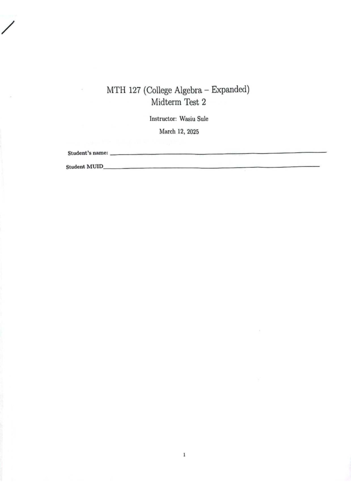 MTH 127 Midterm Test 2 Study Guide - College Algebra - Studocu