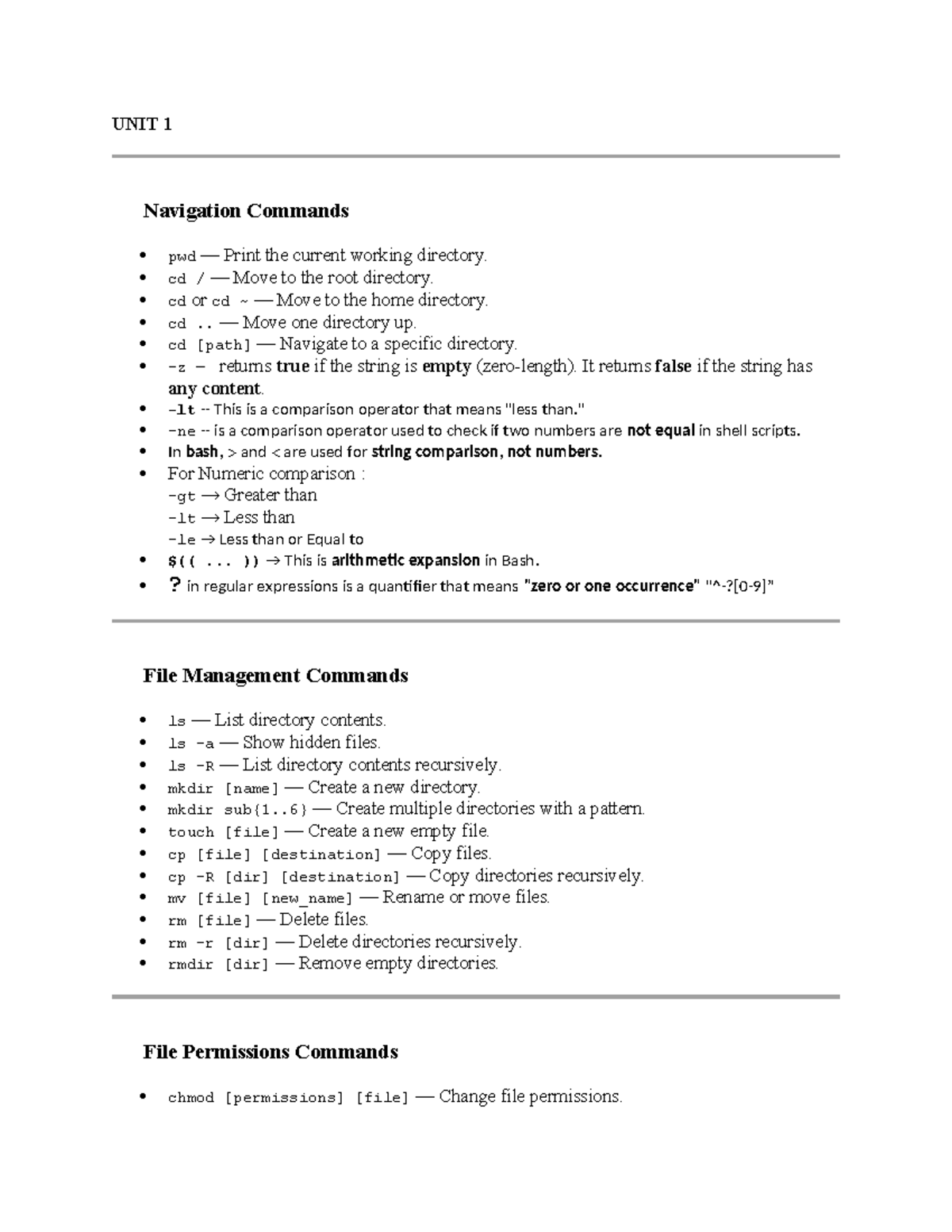 UNIT 1 & 2 Unix Commands Overview and Notes - Studocu