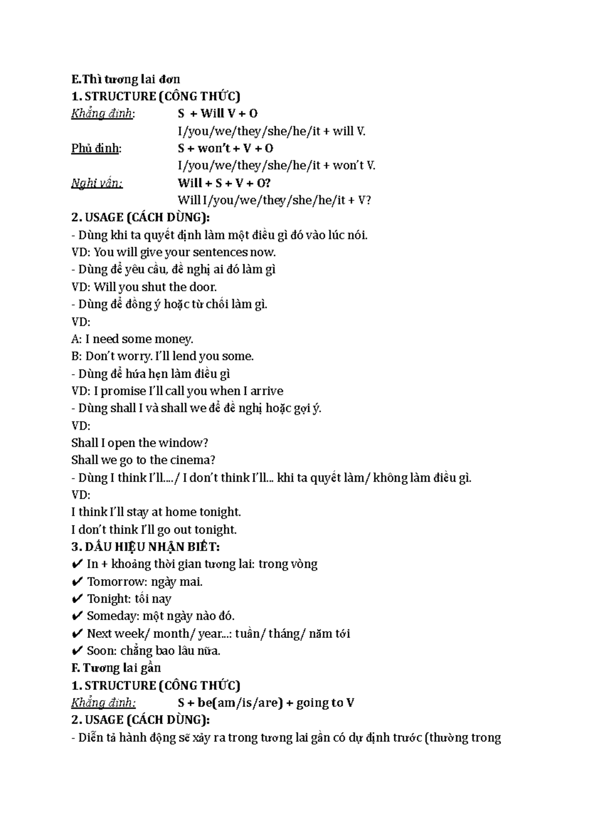 Test 05: Future Tenses - Structure and Usage Notes - Studocu