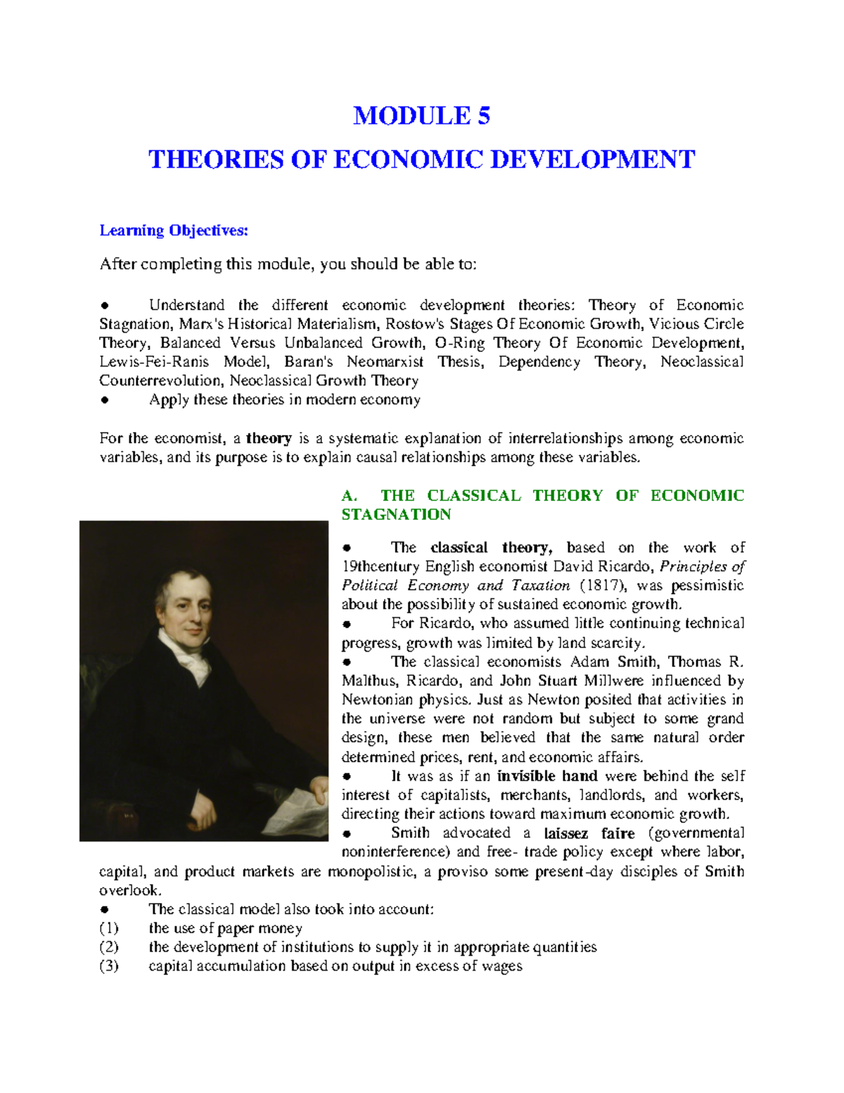 Module 5: Economic Development Theories Overview and Applications - Studocu