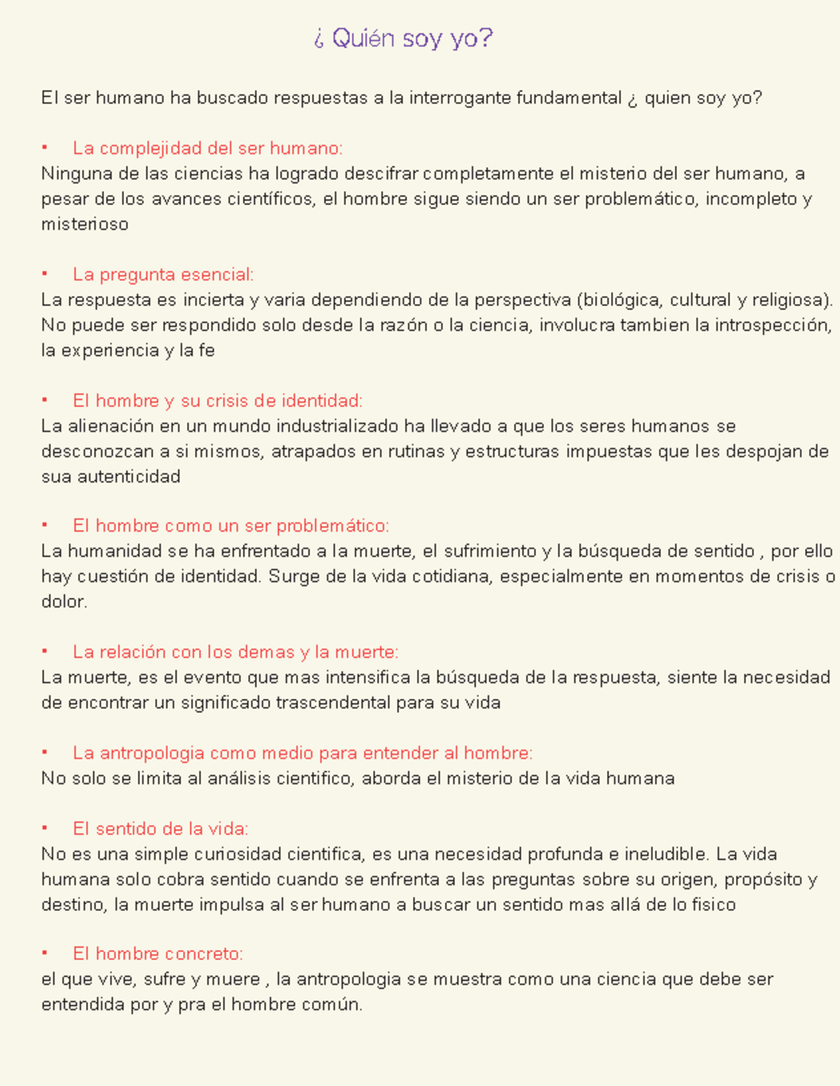 Resumen: ¿Quién soy yo? - Apuntes sobre la identidad humana - Studocu