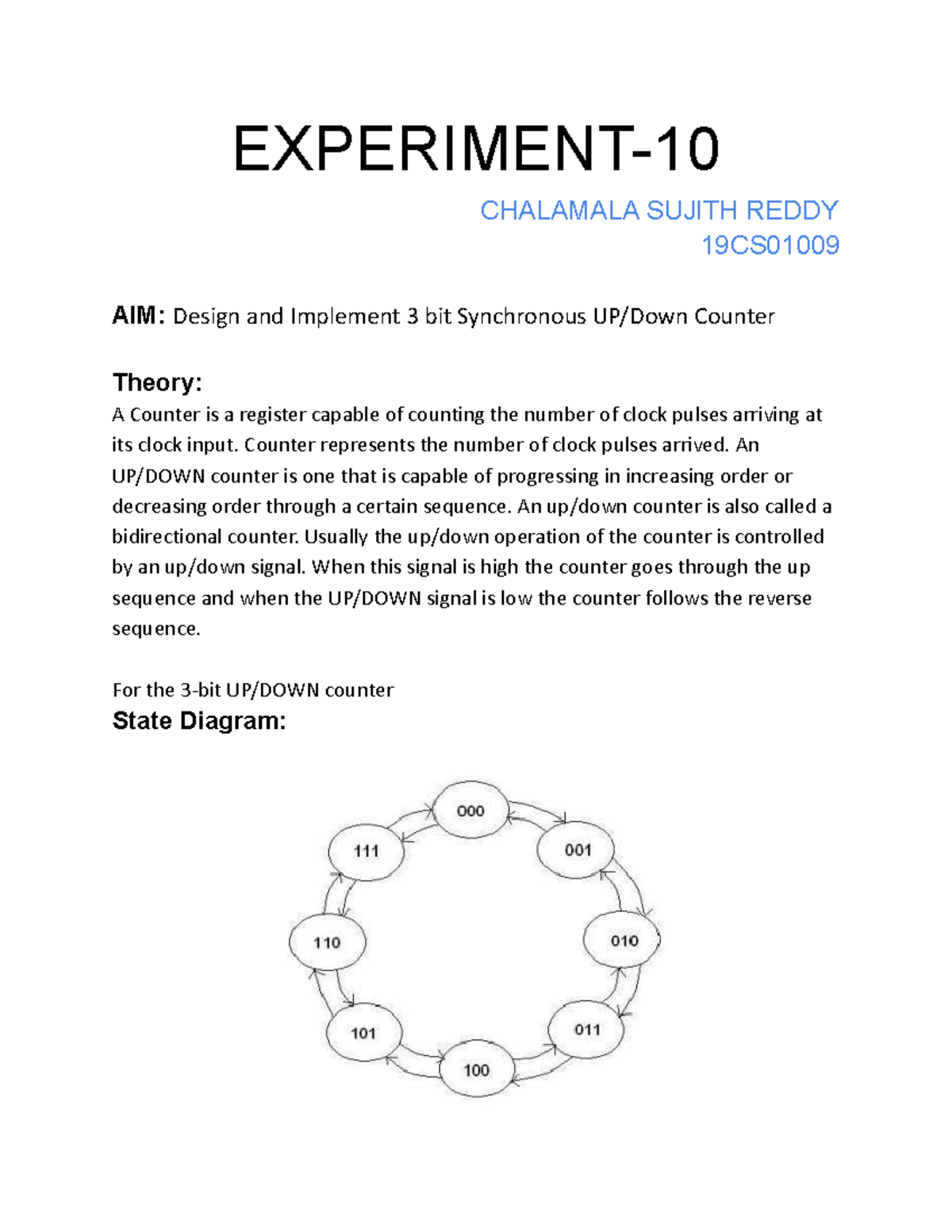 19CS01009 Lab 10: Design & Implementation of 3-Bit Synchronous Counter ...