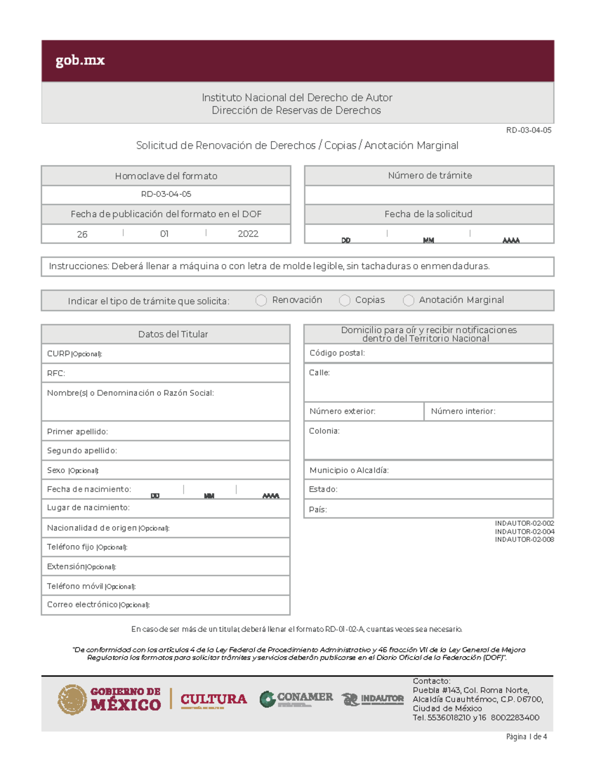 RD030405 - Formato de Solicitud para Renovación de Derechos - Studocu