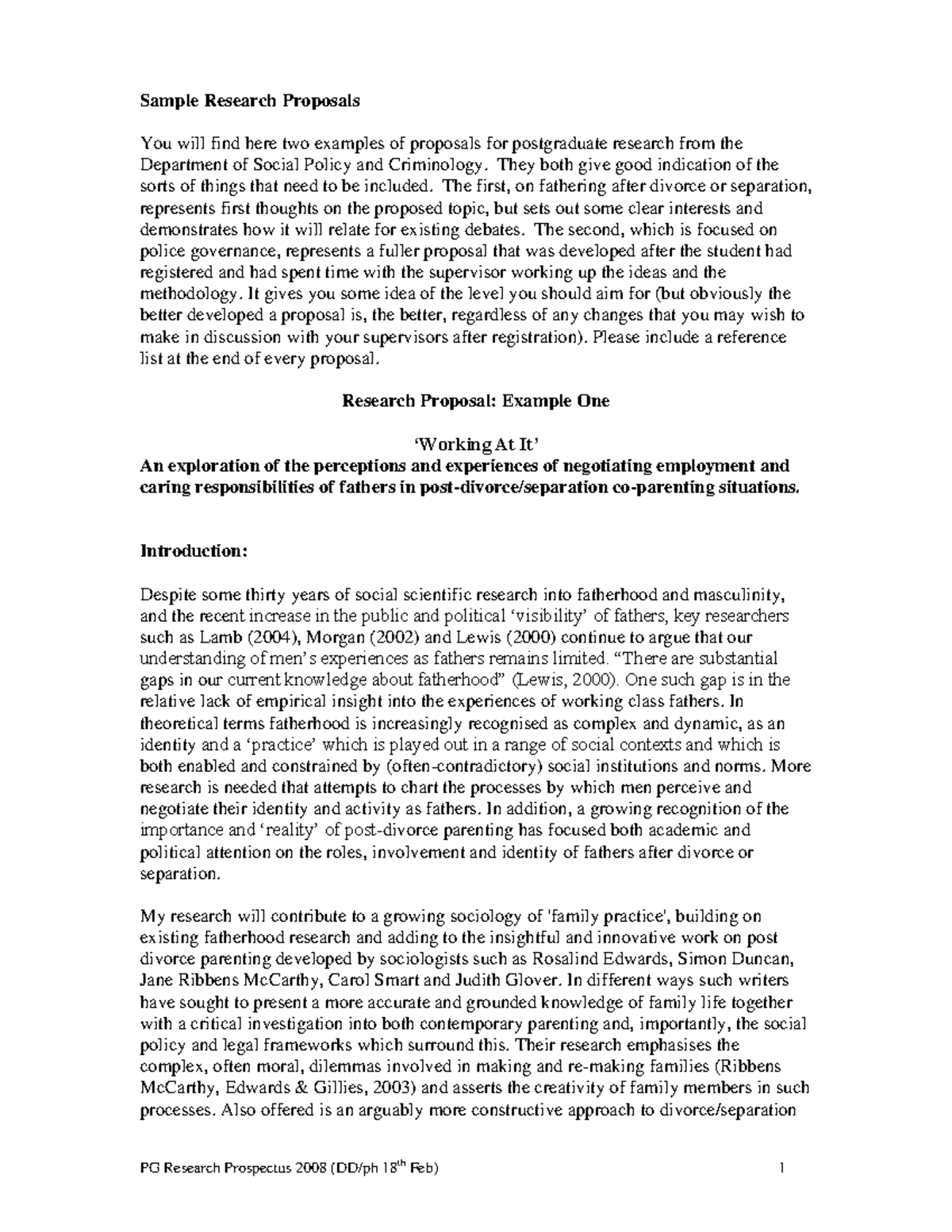 Sample Research Proposals: Insights on Post-Divorce Fatherhood and ...