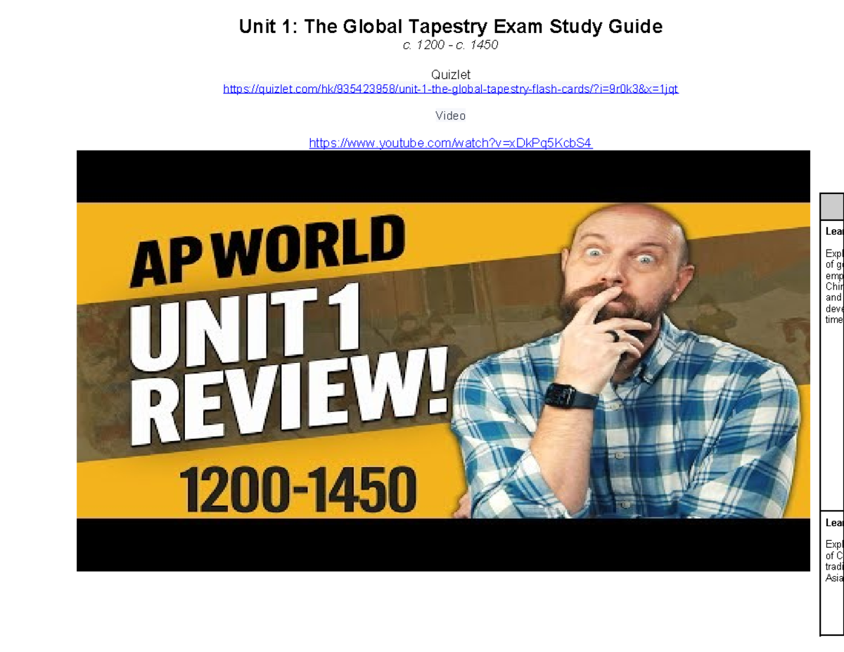 Copy of AP World History Unit 1 Study Guide - Unit 1: The Global ...