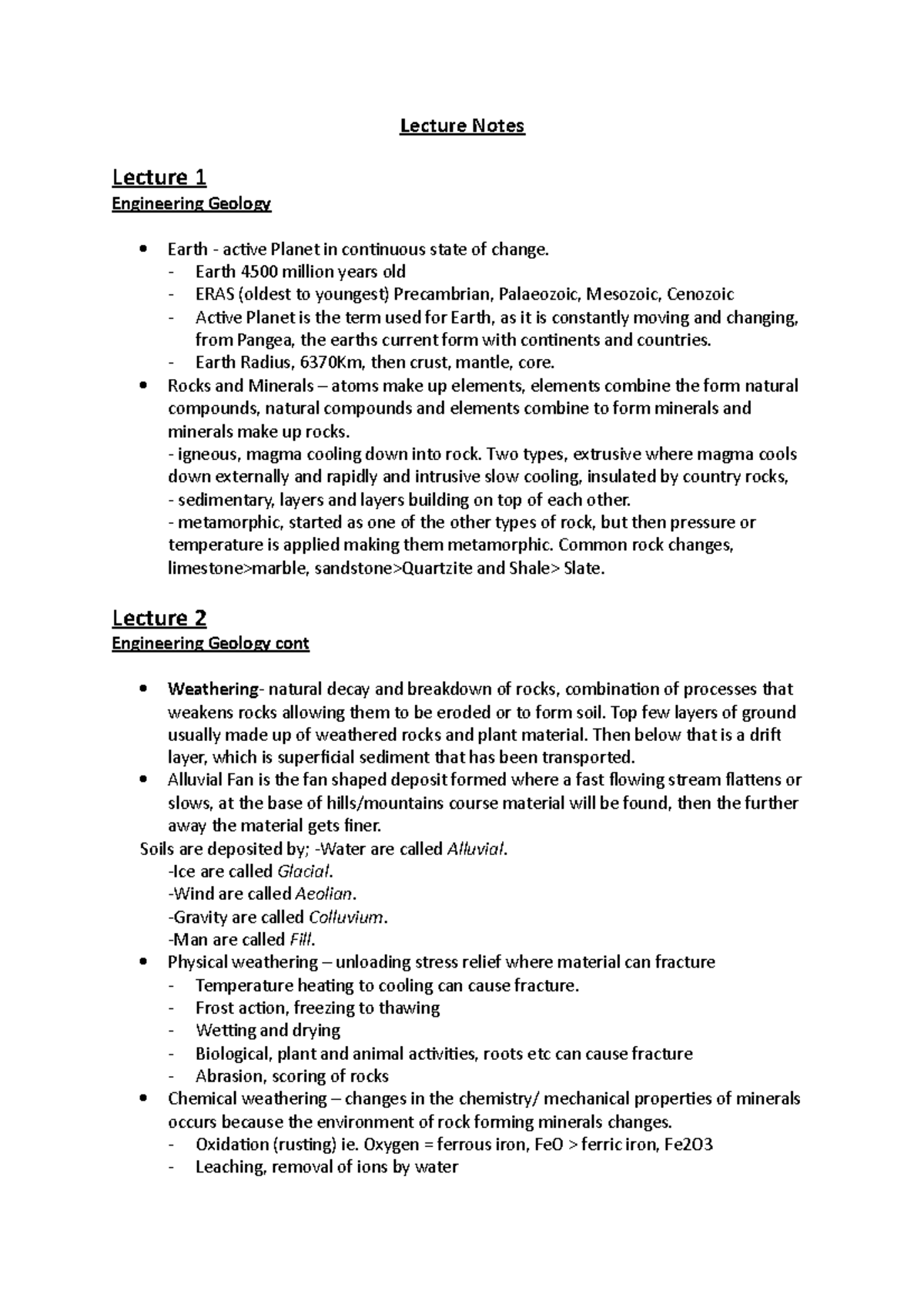 ENGG 101: Comprehensive Lecture Notes on Engineering Geology - Studocu