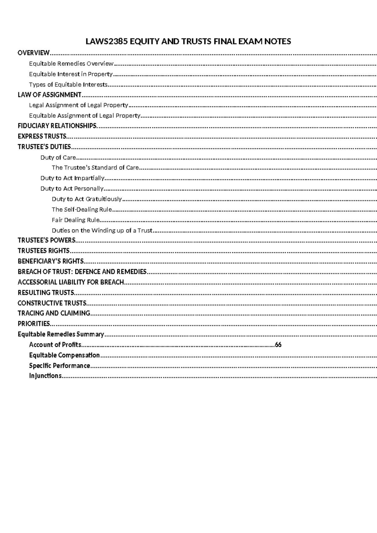 LAWS2385 EQUITY AND TRUSTS FINAL EXAM NOTES SUMMARY - Studocu
