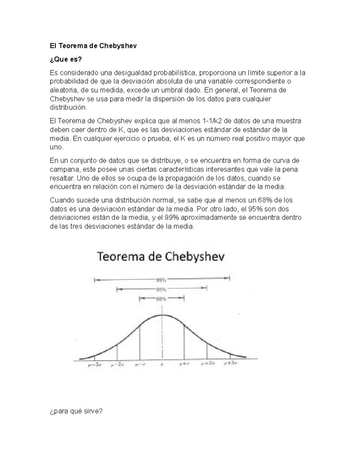 Tarea de Estadística: Teorema de Chebyshev y Distribución Normal - Studocu