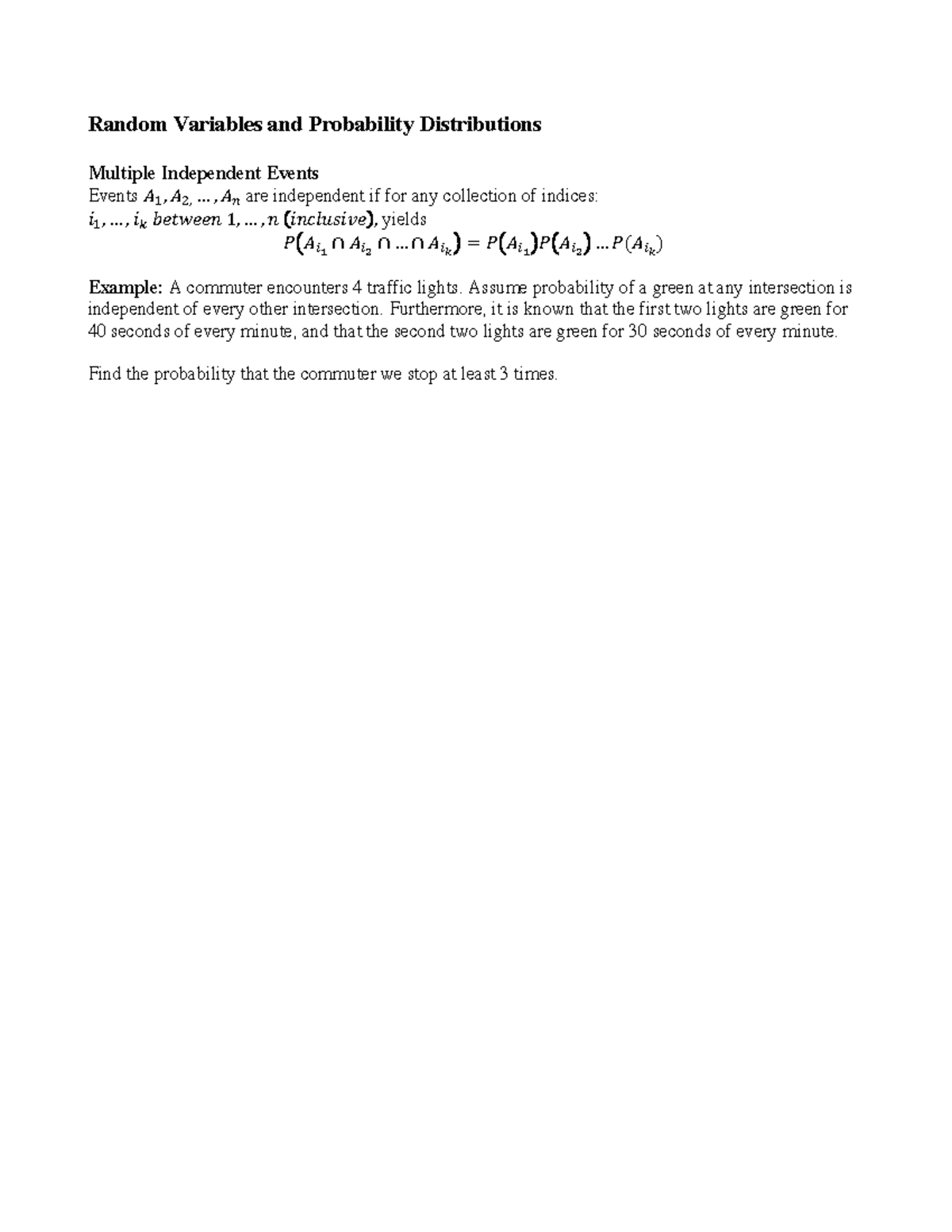 213 Midterm Study Notes on Random Variables & Probability Distributions ...