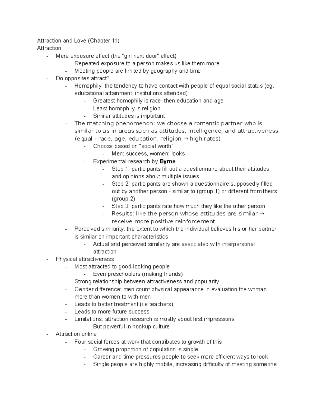 PSY 301 - Attraction and Love: Insights from Chapter 11 on ...