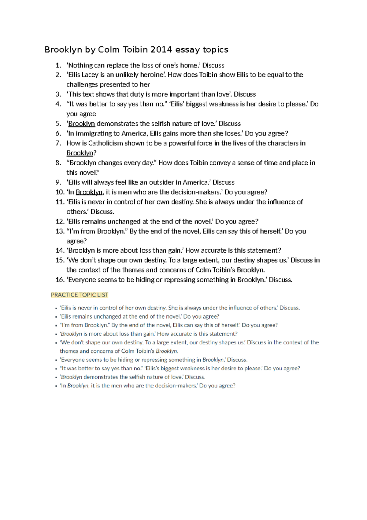Brooklyn Colm Toibin essay topics - Brooklyn by Colm Toibin 2014 essay ...
