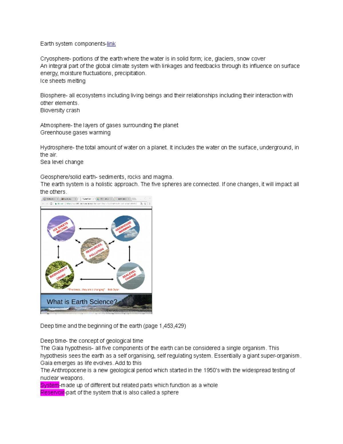 Earth science - Lecture notes all - Earth system components-link ...