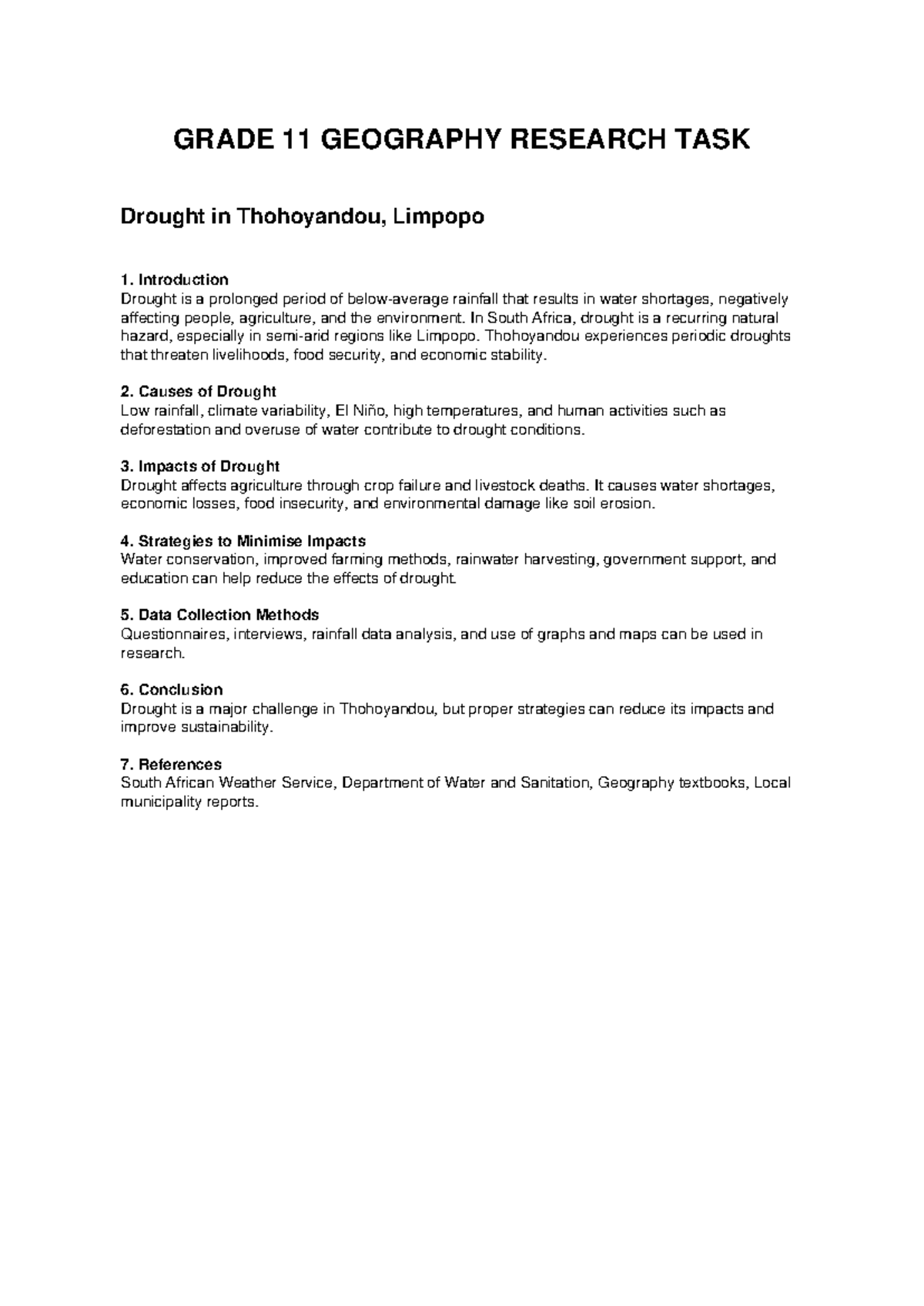 GRADE 11 GEOGRAPHY RESEARCH TASK: Drought in Thohoyandou - Studocu