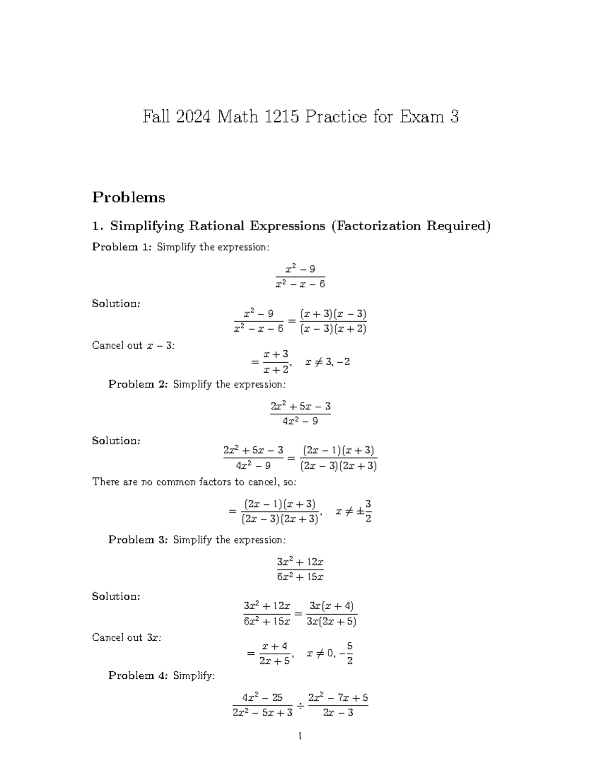 Fall 2024 Math 1215 Practice for Exam 3 - Studocu