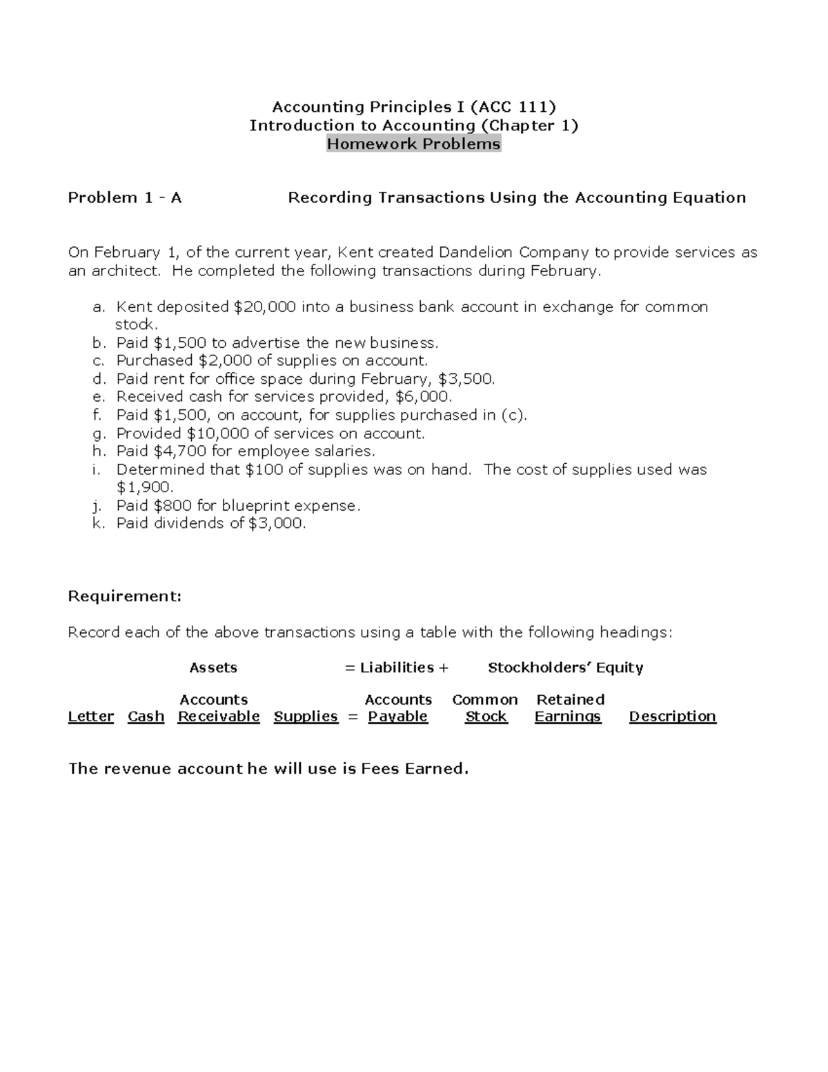 ACC 111 Student Homework (ALL) - Accounting Principles I (ACC 111 ...