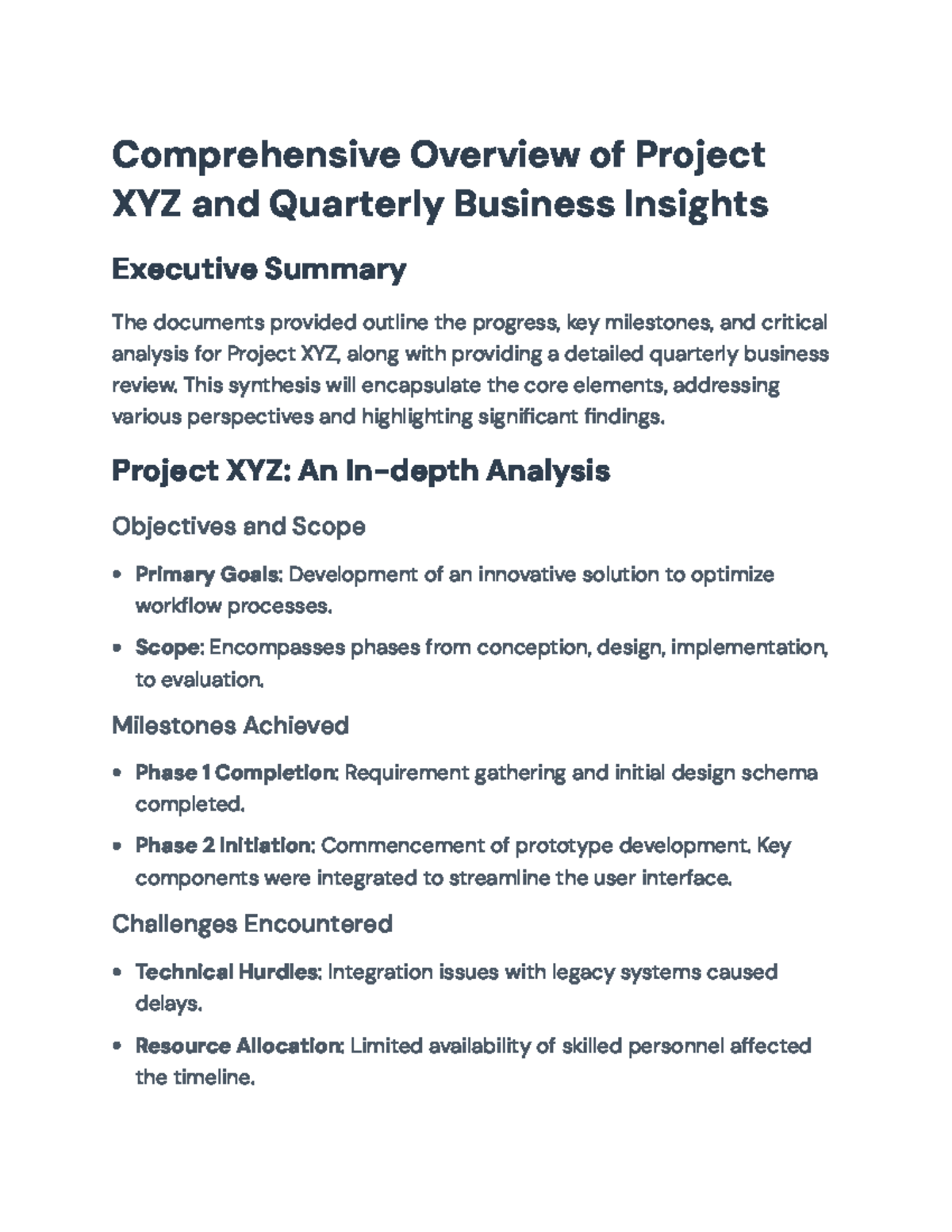 Project XYZ Analysis & Quarterly Business Review Insights ...