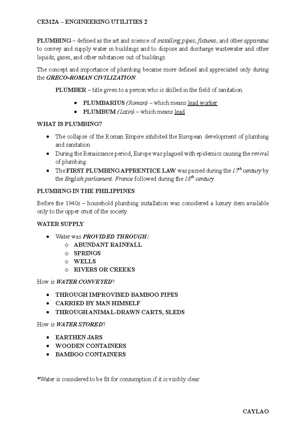 CE312A Engineering utilities 2 plumbing lecture notes and concepts ...