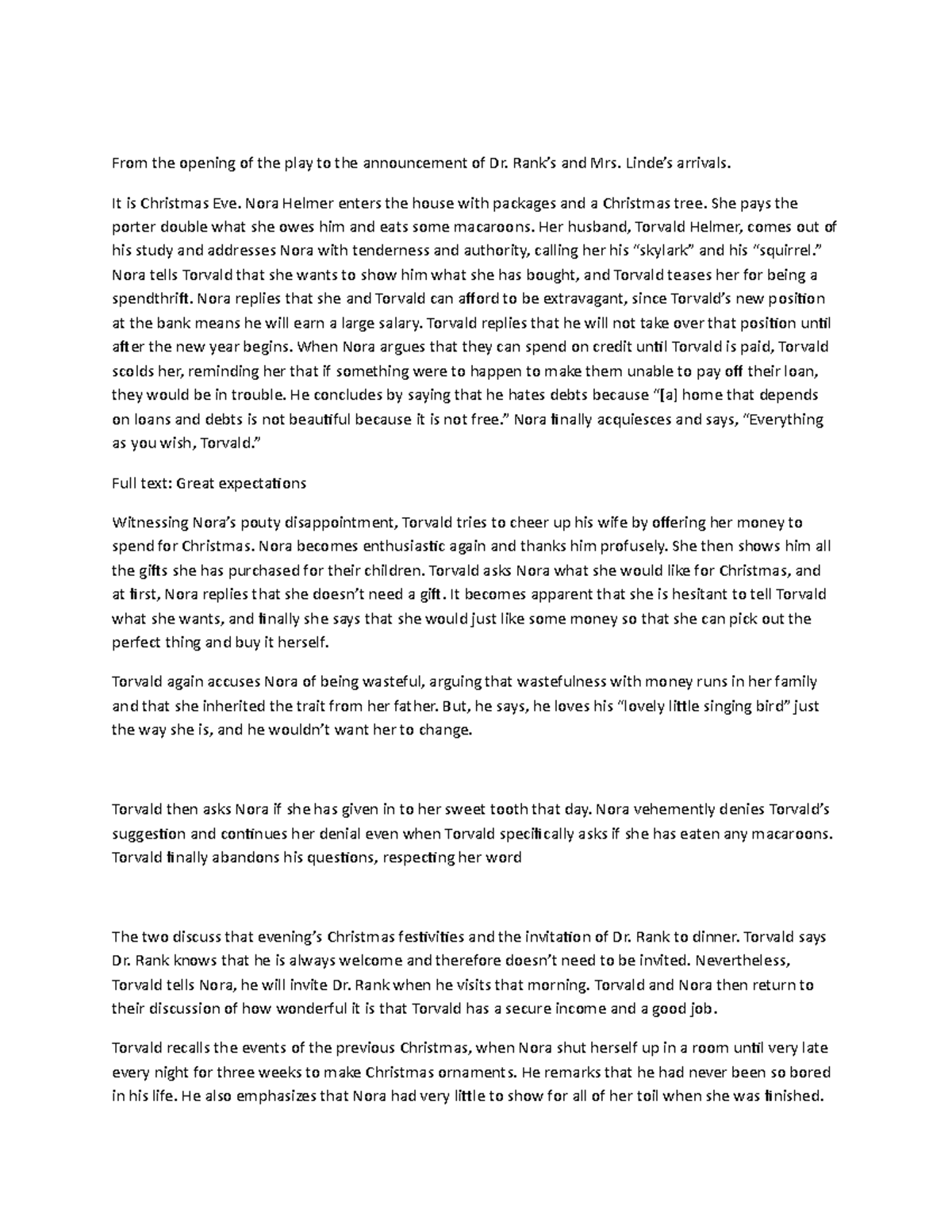 A Doll's House Act 1 Summary and Analysis - Studocu